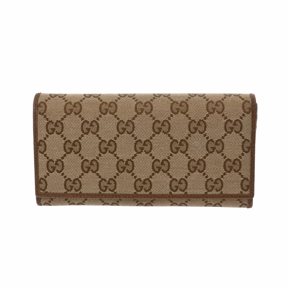 GUCCI Bi fold Long Wallet Beige Brown GG Canvas